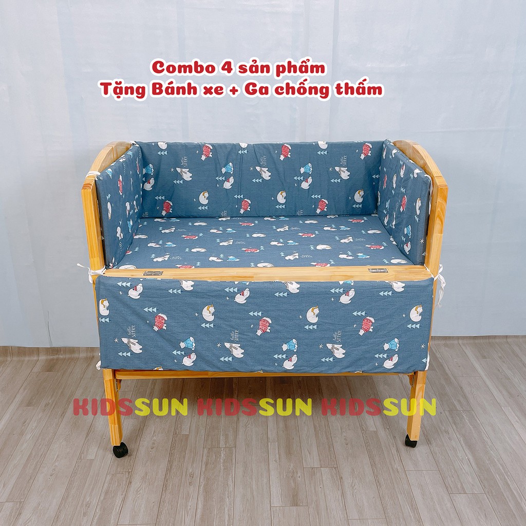 Giường Cũi Gỗ Thông KIDSSUN Cũi Cho Bé Từ 0 - 4 Tuổi Màu Tự Nhiên Kích Thước [110x70x96] BH 12 Tháng