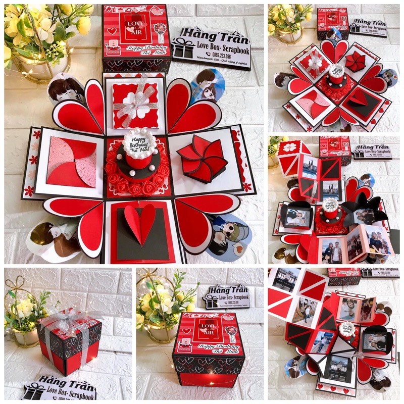 Hộp love box màu đỏ - Tặng in 25 ảnh (zalo gửi ảnh 0869233696)