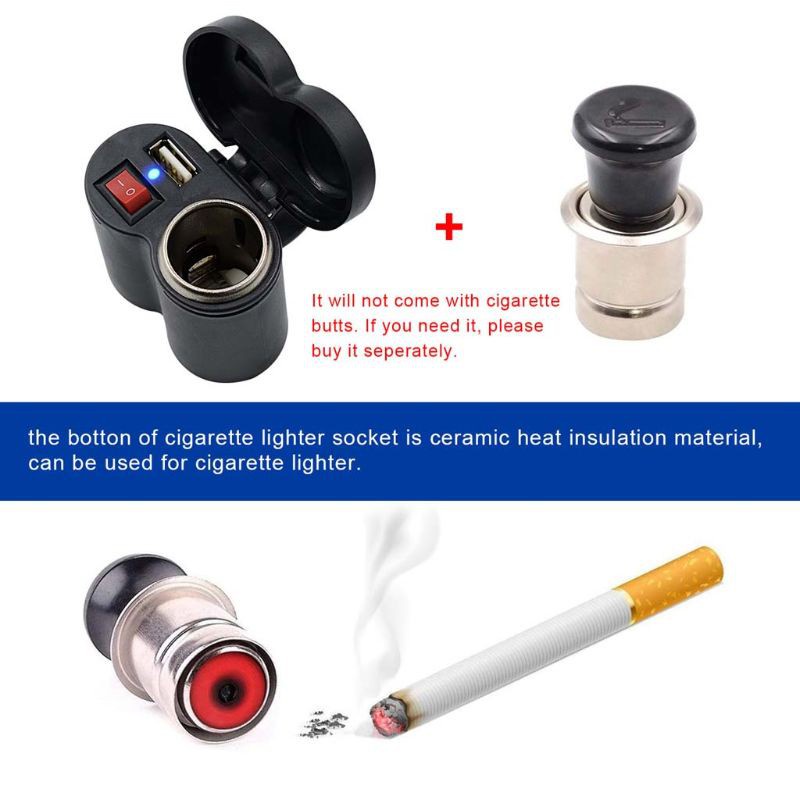 Tẩu sạc USB 12V gắn tay lái xe mô tô chống thấm nước có công tắc tiện lợi