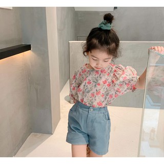 Áo Sơ Mi Hoa Vintage Bé Gái Candy House - Áo Sơ Mi Tay Bồng Hoa Vintage Phong Cách Hàn Quốc Cho Bé Gái Từ 1-9 Tuổi