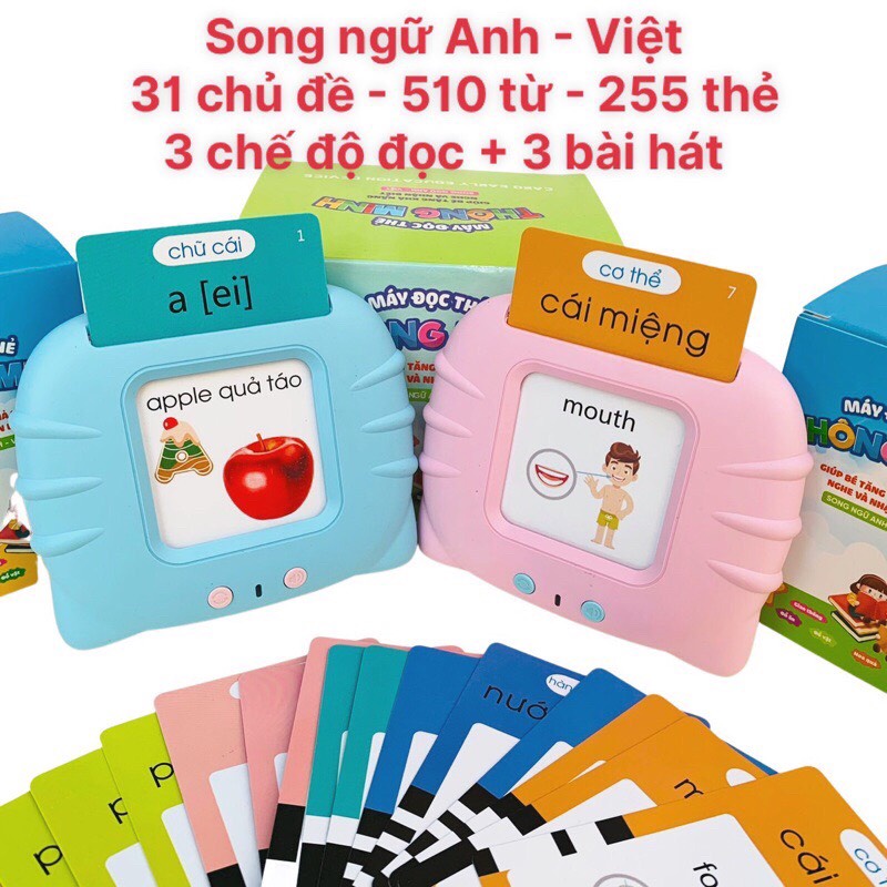 Máy Đọc Thẻ Thông Minh Flashcard Tiếng Anh-Việt 224 Từ Vựng Loại 1 Có Dây Sạc