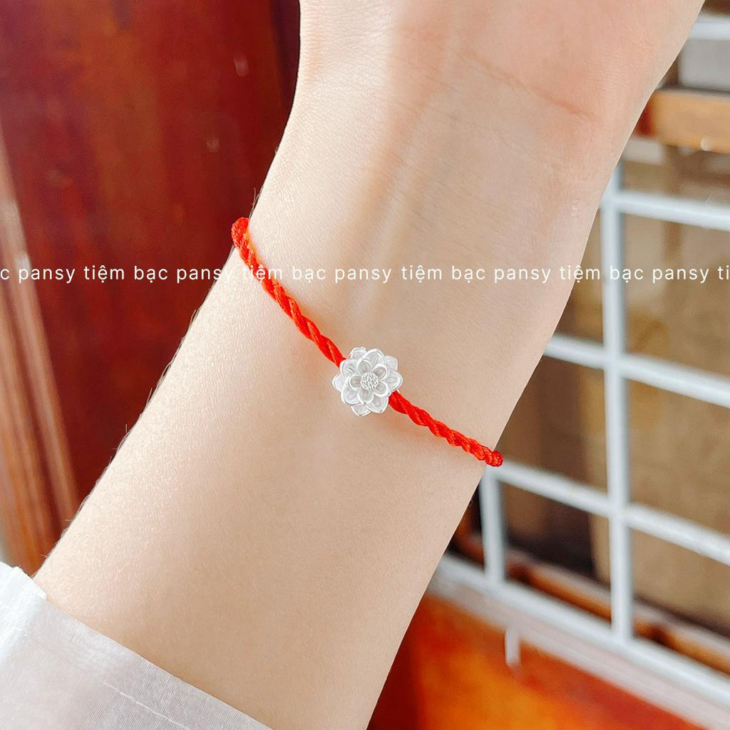 Vòng tay chỉ đỏ mix charm bông sen bạc ta bình an, may mắn - Vòng tay handmade dây lụa xoắn cho người lớn, trẻ em
