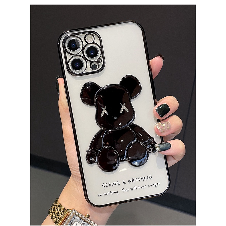 Ốp điện thoại viền vuông in hình gấu sang trọng cho iPhone 12 11 Pro Max iPhone X XS Max 7 8 Plus iPhone 13 Max