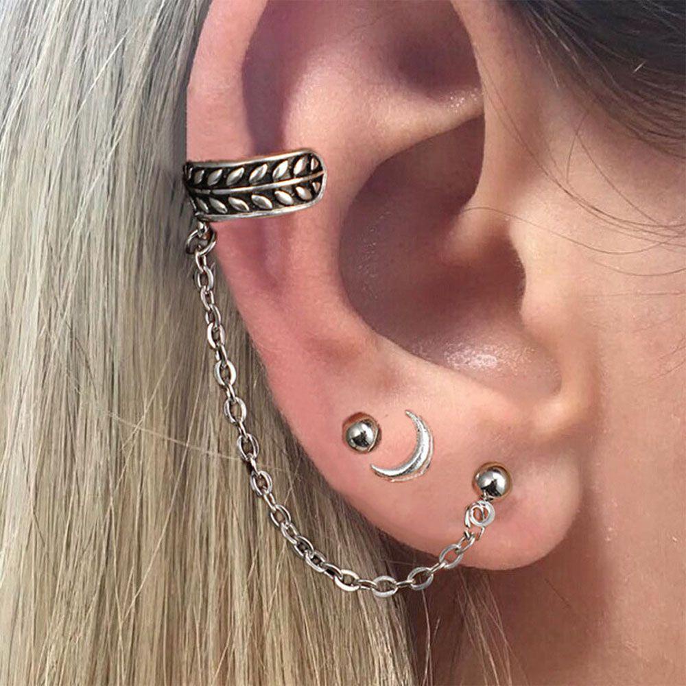 MXGOODS Bông Tai Hợp Kim Dáng Dài Hình Mặt Trăng / Lá Cây Thời Trang Cho Nữ