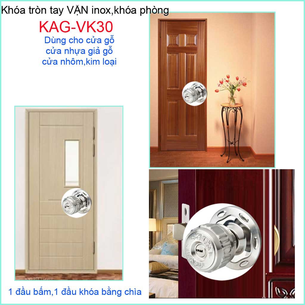 Khóa cửa phòng, khóa tay nắm tròn, khóa phòng ngủ Vickini KAG-VK30