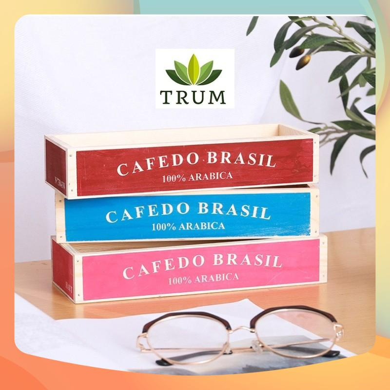 Hộp Gỗ Cafedo Màu Trang Trí Tiểu Cảnh Sen  Đá 22x8cm
