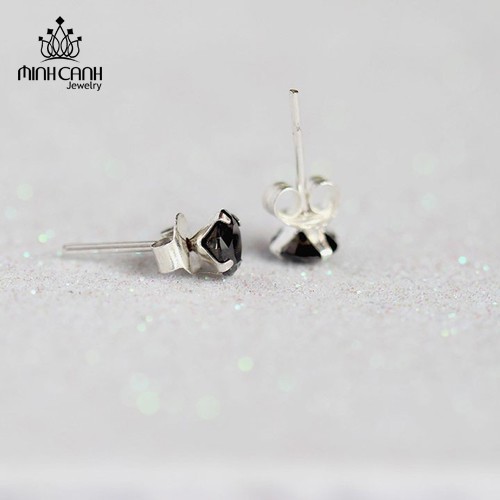 Bông Tai Nụ Đá Tròn Đen Chốt Bạc Ta - Minh Canh Jewelry