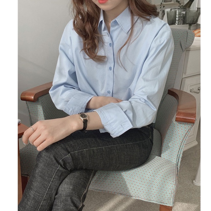 Áo Sơ Mi Tay Dài Màu Sắc Đơn Giản Dễ Phối Đồ Hợp Thời Trang 49485