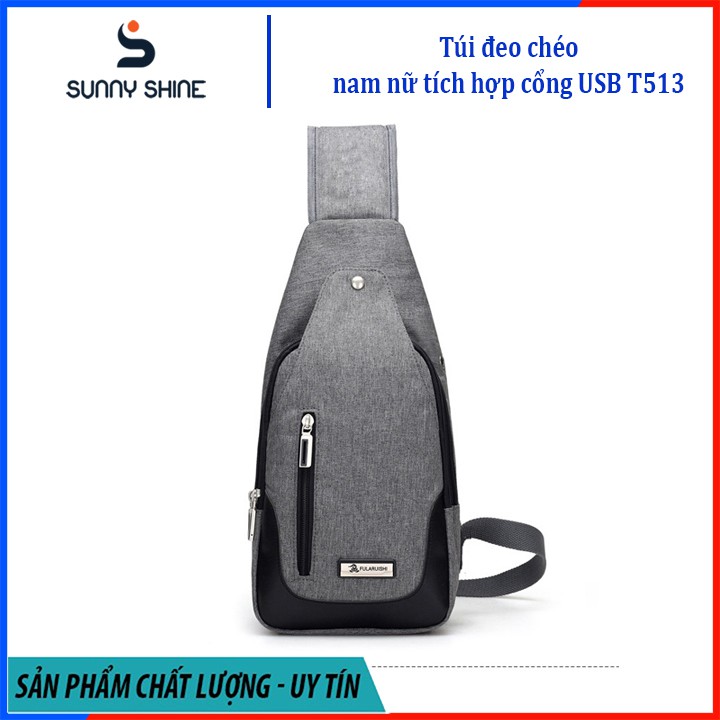 Túi đeo chéo nữ, nam tích hợp cổng kết nối USB, chất liệu vải canvas dày cao cấp, chống nước dùng cho mọi dịp T513