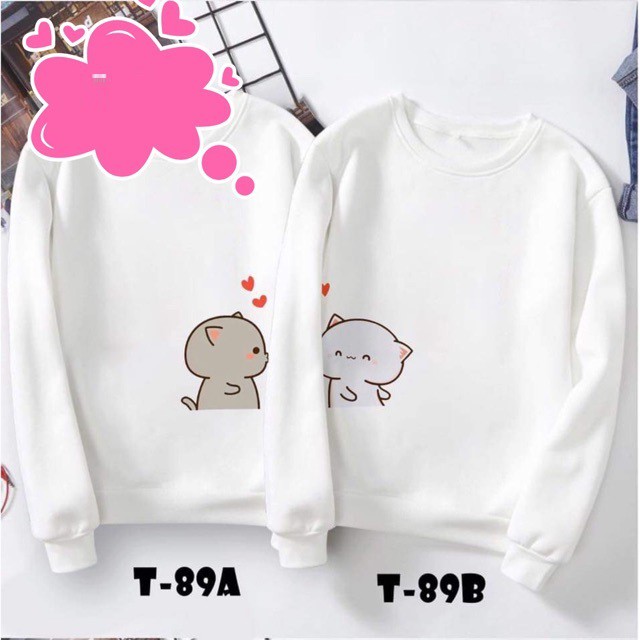 Áo Đôi Áo Cặp Nam Nữ Tình Yêu Áo Đôi Thu Đông Dài Tay Bo Tay In Mèo Hôn Tim Chất Đẹp Giá Rẻ Siêu Dễ Thương