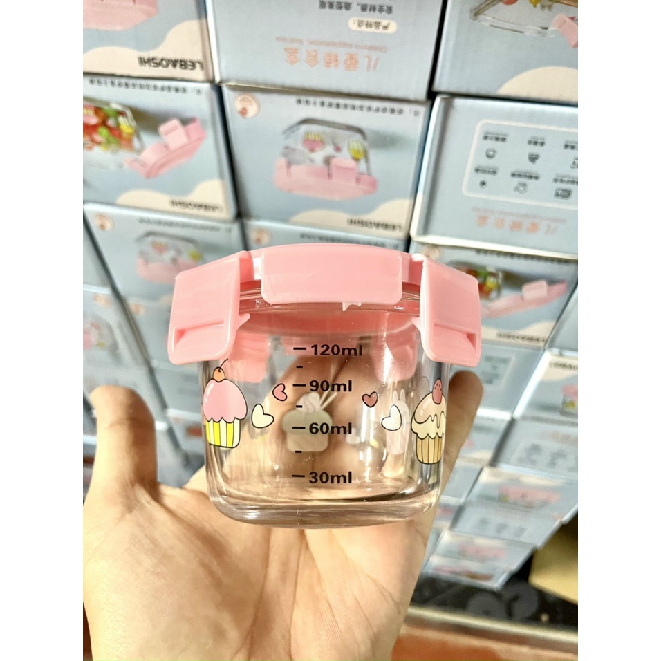 Hộp trữ đông thủy tinh chia vạch chịu nhiệt đựng đồ ăn dặm cho bé