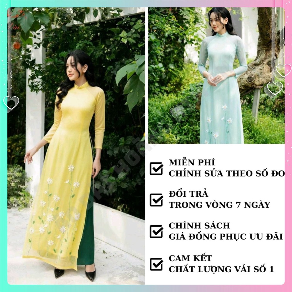 ÁO DÀI CÁCH TÂN NỮ 4 TÀ KẾT CÚC HOẠ MI LÓT VẢI LỤA TAY PHỐI REN CAO CẤP - ÁO DÀI THIẾT KẾ MẶC TẾT TRUYỀN THỐNG ADCTHCXV