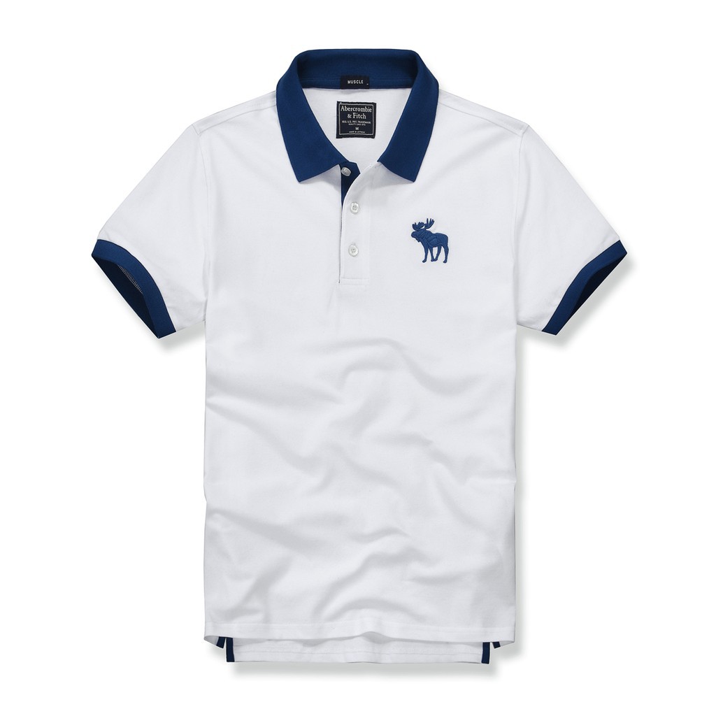 ABERCROMBIE & FITCH áo polo Tay Ngắn Dáng Ôm Màu Tương Phản Thời Trang Cho Nam