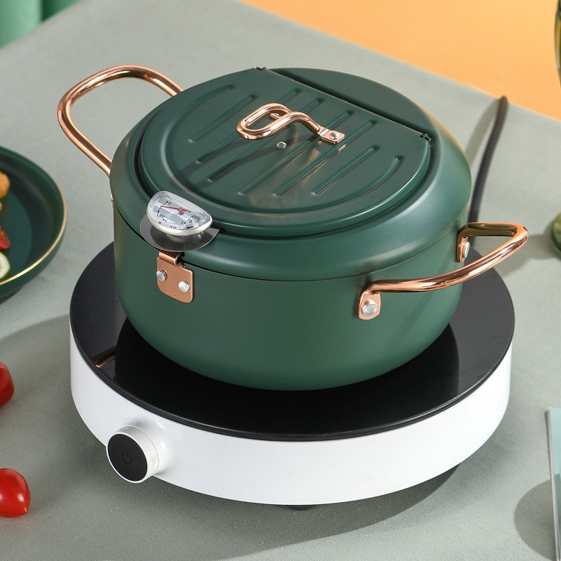 Nồi Chiên Ngập Dầu Mini Bằng Thép Không Gỉ 304 Nhiệt độ nấu ăn có thể điều khiển với nhiệt kế cho nhà bếp Oxygen072