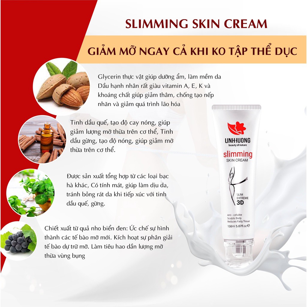 [Mua 1 tặng 3] Kem tan mỡ Linh Hương Slimming Skin Cream hỗ trợ massage làm tan mỡ bụng, tan mỡ đùi và cánh tay