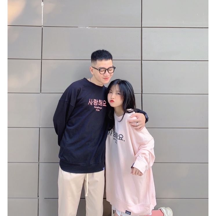 Áo nỉ cổ tròn Sweater Saranghaeyo Vstyle