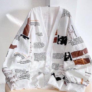 Áo Khoác Nỉ Chữ Sweater Dáng Rộng Nam Nữ Uzzlang Tay Bồng Tờ Báo