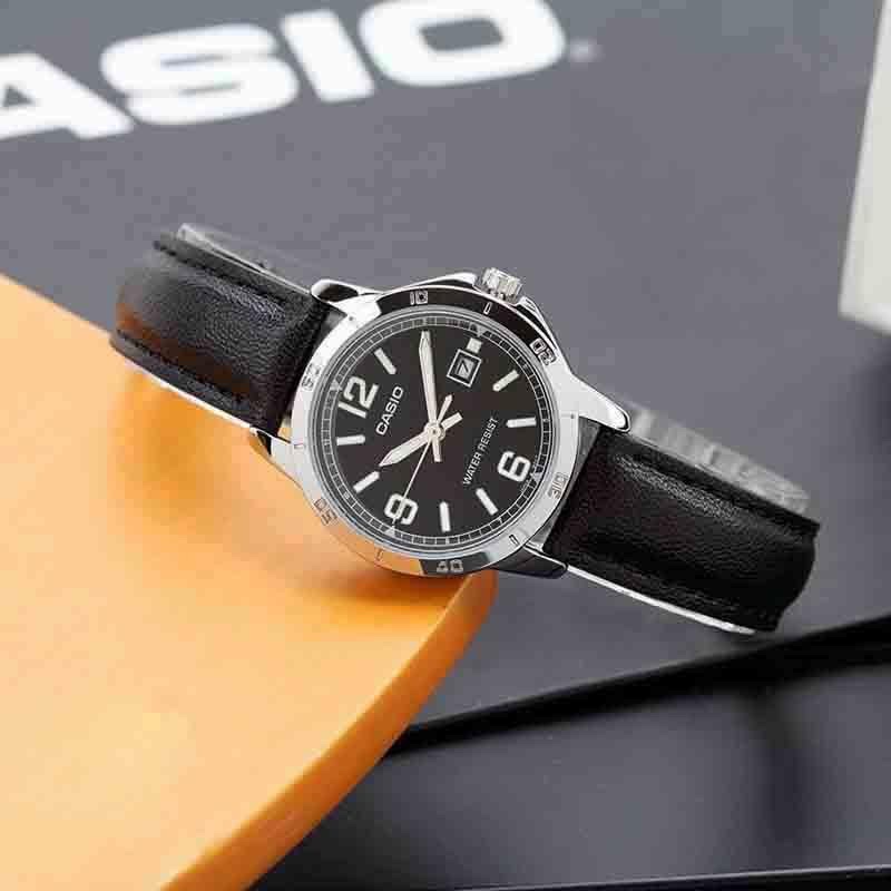 Đồng hồ đôi nam nữ dây da Casio Anh Khuê MTP/LTP V004L-1B