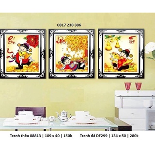 Tranh thêu chữ thập ( giá sỉ) Phúc Lộc Thọ 88813 (109x40cm), tranh đá  DF299 -135x50cm