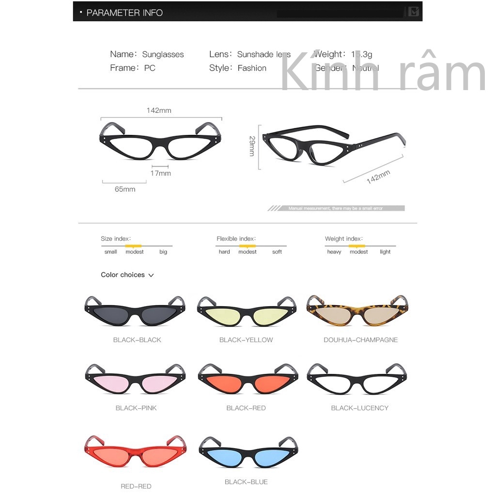 Kính mát mắt mèo chống nắng UV400 thời trang cho nữ
