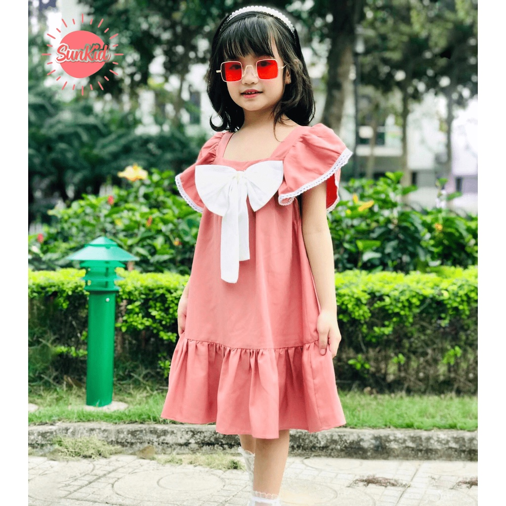 Váy đầm bé gái dáng suông đuôi cá thắt nơ vải trượt nhật cao cấp mùa hè Sunkid NN2 màu hồng 4-12 tuổi