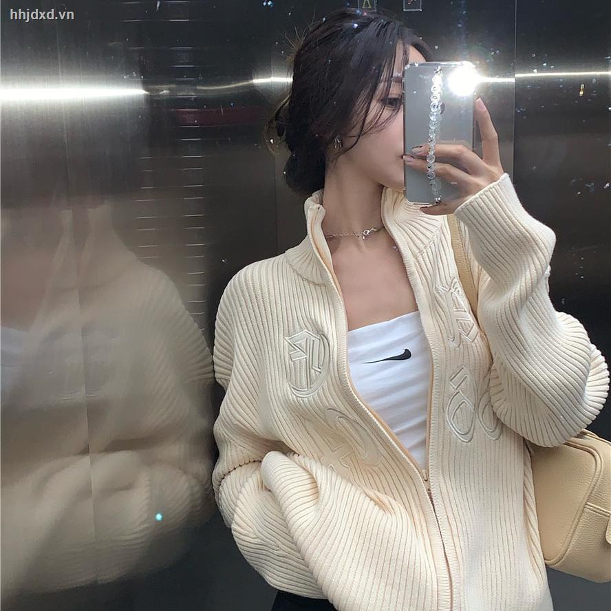 Áo khoác cardigan dệt kim tay dài dáng rộng thêu họa tiết thời trang thu đông mới dành cho nữ