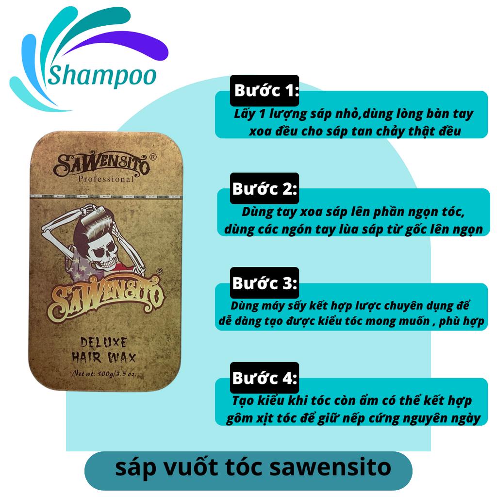 Sáp Vuốt Tóc Sawensito Vàng hộp sắt Deluxe Hair Wax 100gr  tạo kiểu giữ nếp tóc chất sáp clay không bóng
