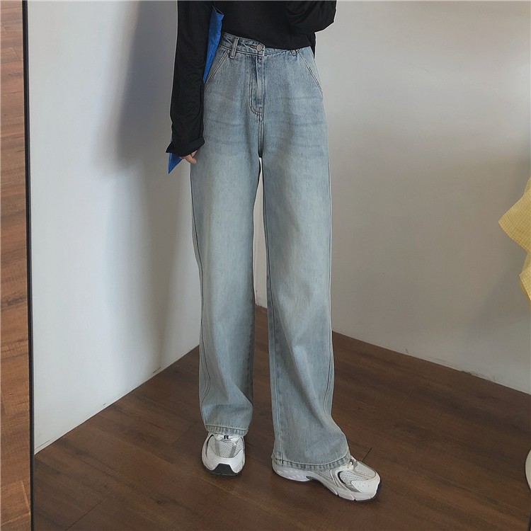 Quần jean ống suông rộng nữ xanh nhạt MSB1