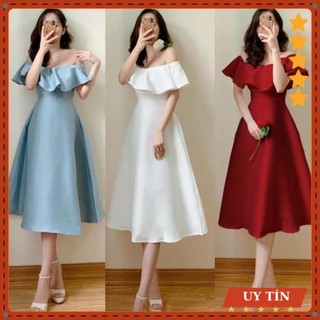 Đầm dự tiệc bẹt vai bèo tafta 3 màu Eva_home_fashion