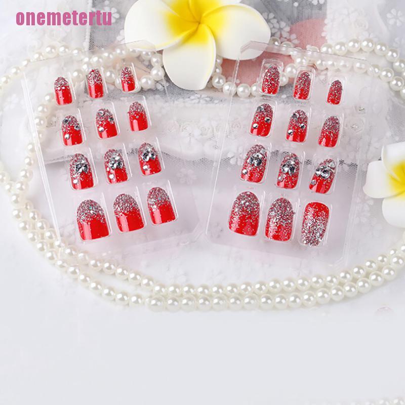 Bộ 24 Móng Tay Giả Tròn Màu Đỏ Đầy Cá Tính