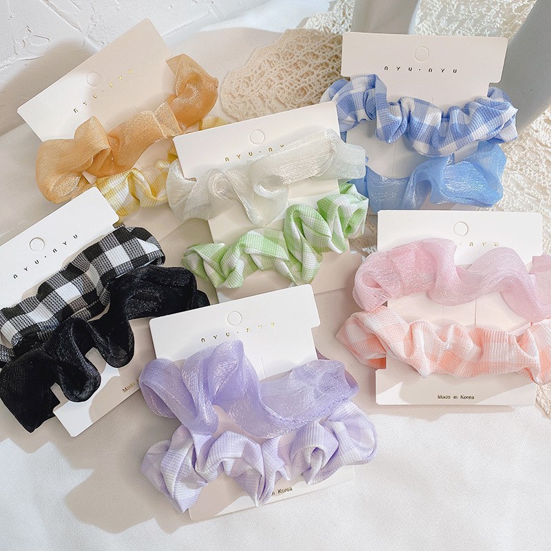 Dây cột tóc Scrunchies kẻ sọc caro, hoa quả BT1