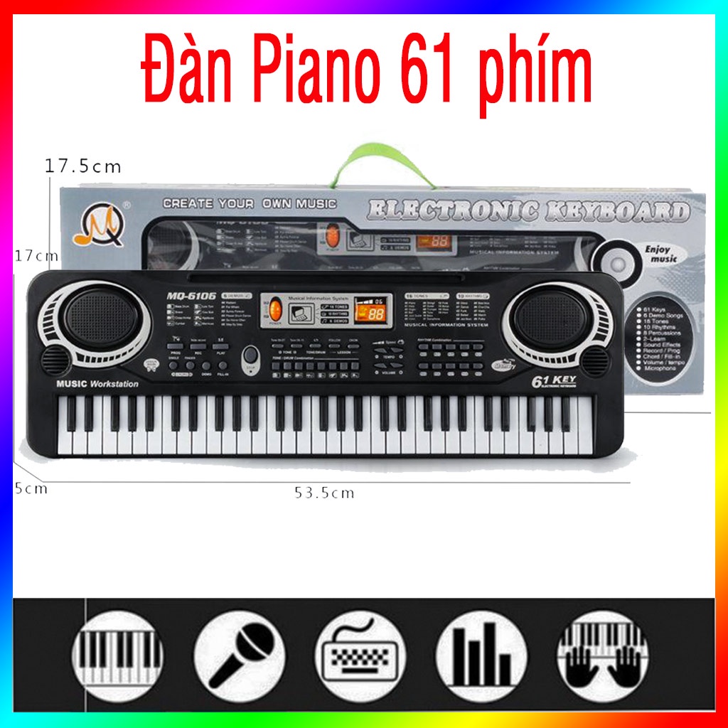 🎁Hỏa Tốc🎁Đàn Organ 61 phím dành cho trẻ em tập đánh đàn, Đồ chơi đàn Piano cho bé tặng kèm 1 Micro cho bé hát