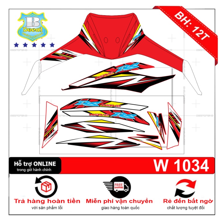 ( Quí khách vui lòng mang ra tiệm cho thợ dán ) Tem wave RS 2012 đỏ đen chế