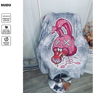 Áo thun nam nữ form rộng tay lỡ thỏ bad rabbit ,áo phông form rộng unisex rabbit xám
