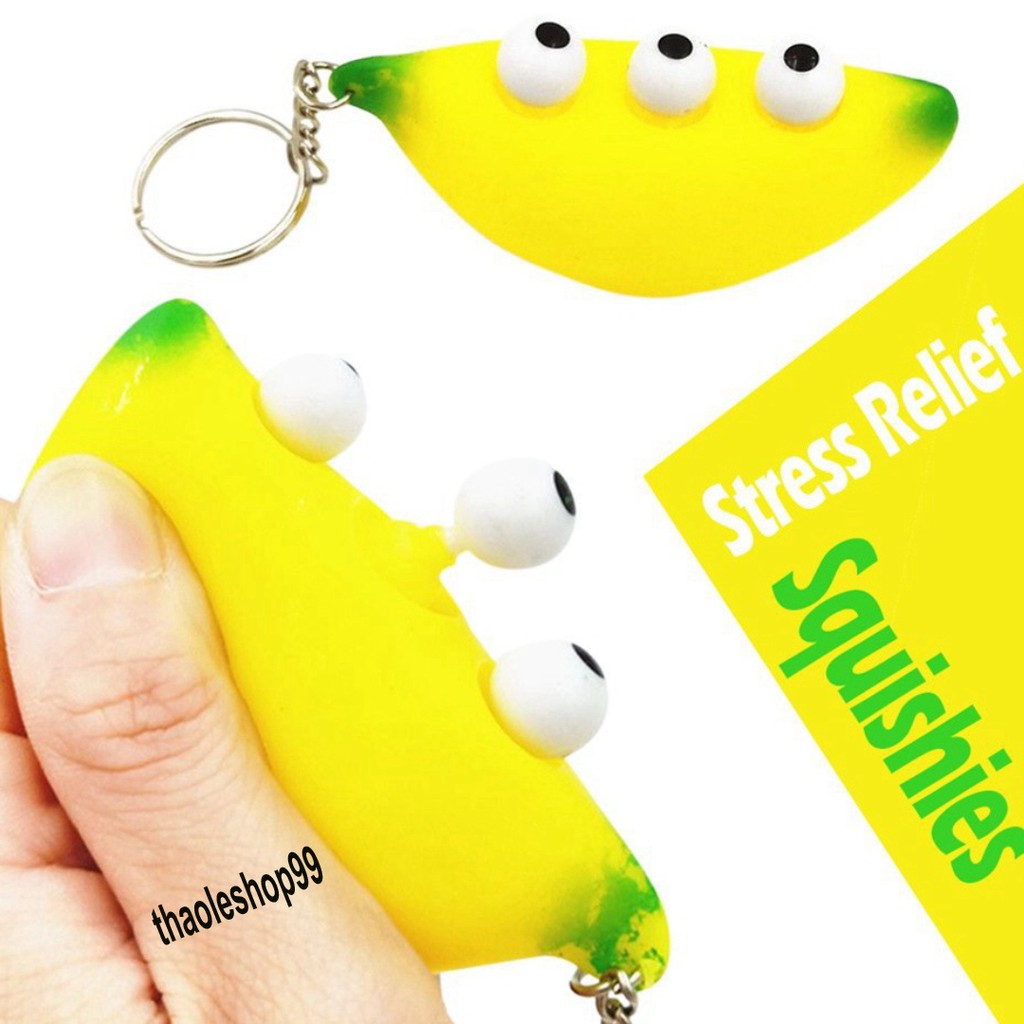 Móc khoá squishy gudetama quả chuối bóp ra mặt cười ngộ nghĩnh-bóp ra mắt trố-Móc khóa hình trái chuối siêu đẹp