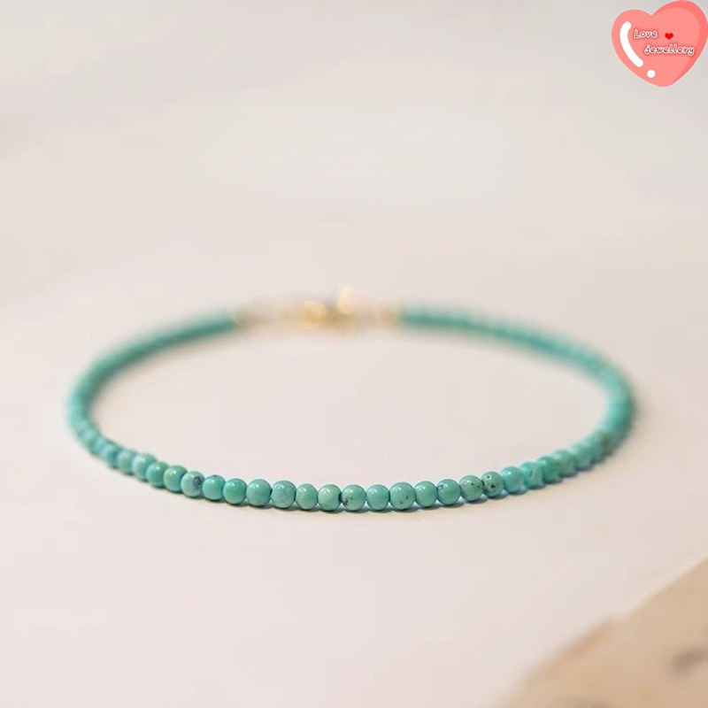 Vòng tay đá ngọc lam tự nhiên 3mm mạ vàng 14K