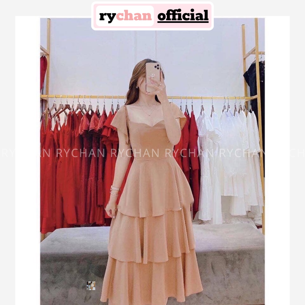 Đầm Xòe Tầng Cổ Tim Ba Màu Trắng Nude Đỏ Mang Được Hai Kiểu - DX843