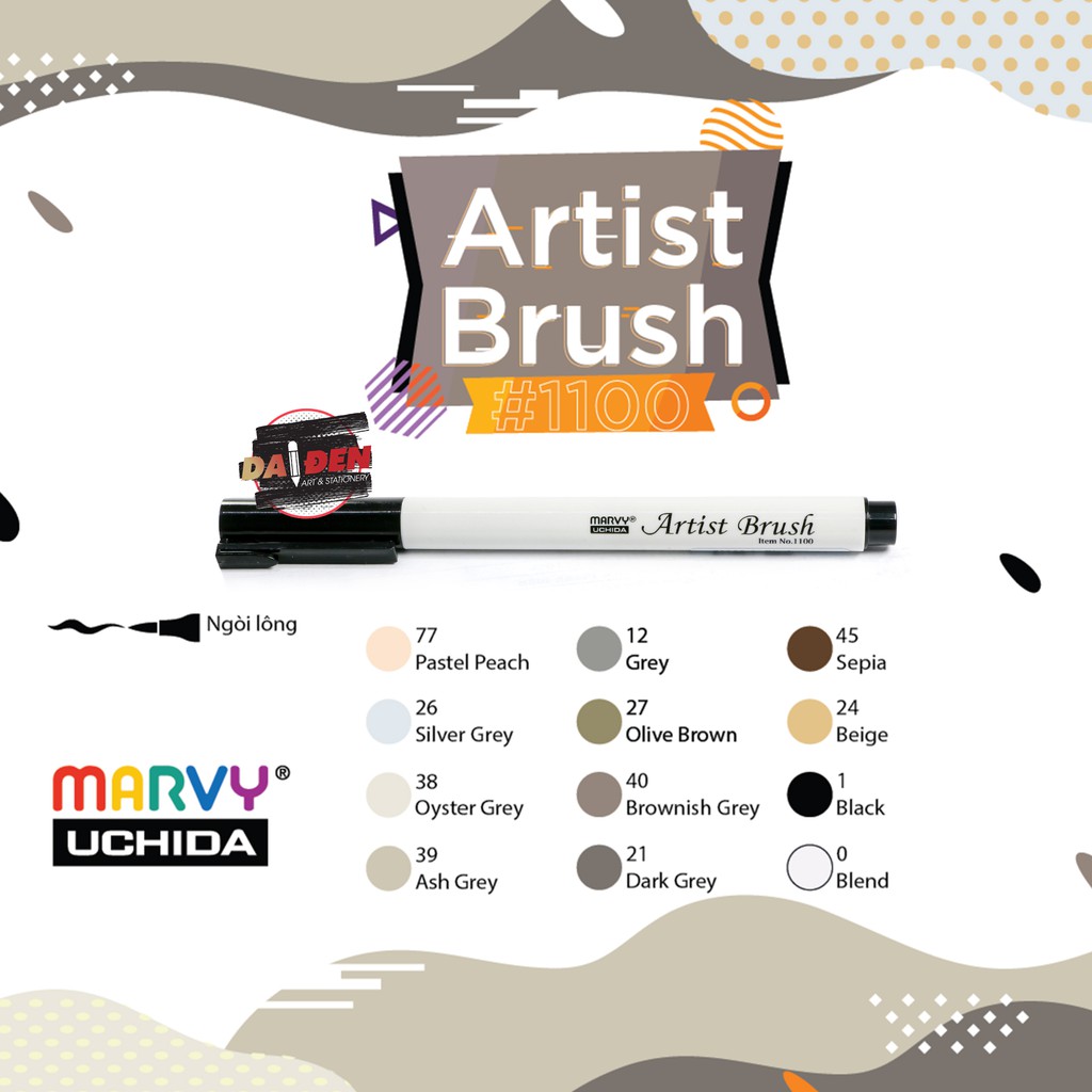 Bút Marvy Artist Brush 1100 Bảng Nâu Xám