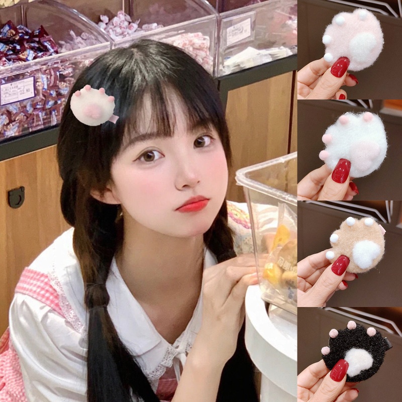 Kẹp Tóc Hình Dấu Chân Cún Hoạt Hình Bằng Vải Lông Chống Trượt Dễ Thương Dành Cho Bạn Gái