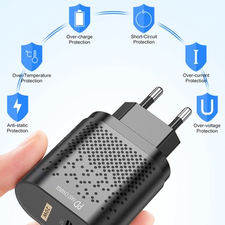 Bộ sạc nhanh USB-A Type-C QC3.0 20W PD cho iPhone Android

