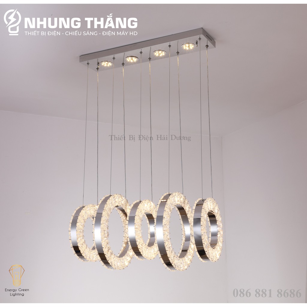 Đèn Thả Trần 5 Vòng Pha Lê CD-107 - Kiểu Dáng Hiện Đại - Đế Đèn Tích Hợp Đèn LED - 3 Chế Độ Ánh Sáng - Mỗi Vòng Dày 5cm