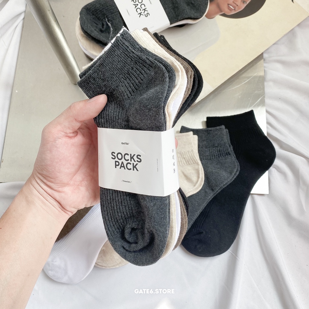 Set 5 Tất mắt cá Nam Nữ Freesize GATE6 Mid Show, vớ cổ thấp Unisex cotton 85% co giãn, khử mùi - #0019