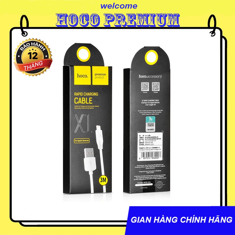 CÁP SẠC NHANH HOCO X1 ĐẦU IPHONE DÀI 1M/2M - CHÍNH HÃNG