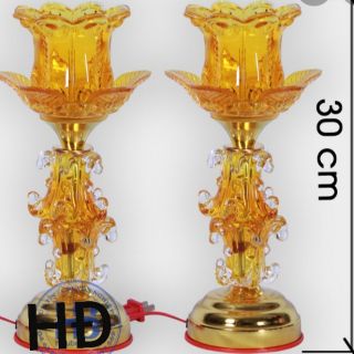 Đèn thờ điện thủy tinh cao cấp 1 bông đỏ, vàng.