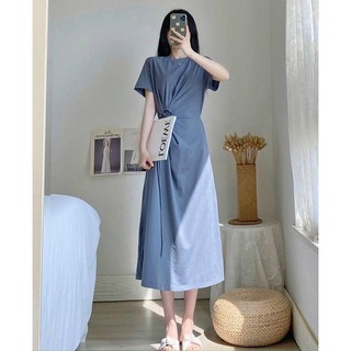 ĐẦM MIDI XANH CỘT NƠ EO