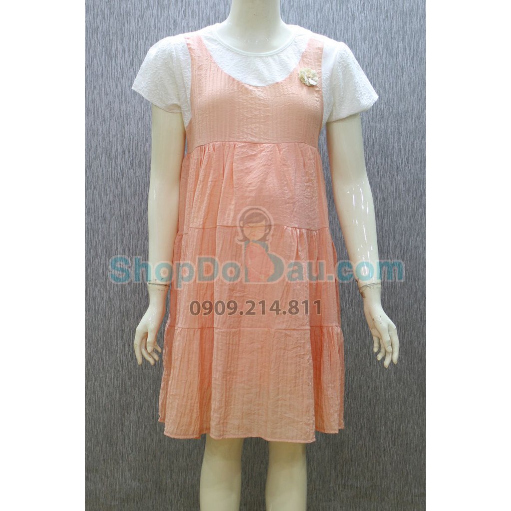 Đầm bầu cổ tròn - voan xếp ly (Mã số: DB2602)
