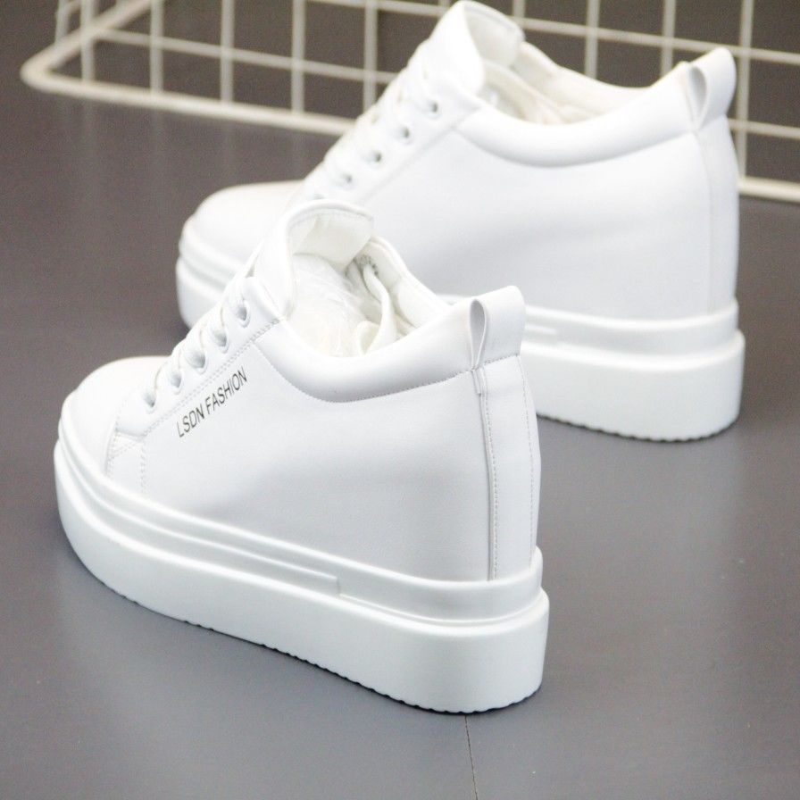 Giày thể thao đế dày 10cm tăng chiều cao màu trắng cho nữ/nam
