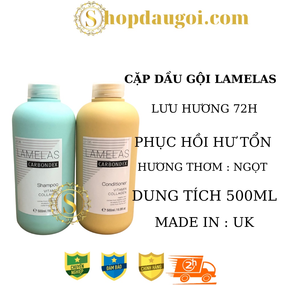 Bộ Dầu gội xả phục hồi LAMELAS-CARBONDEX, siêu mềm mượt - siêu lưu hương 500ml*2