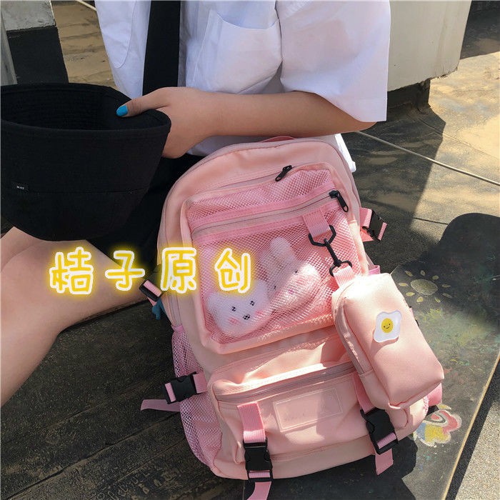 ◑Túi đi học hàn quốc nữ Nhật Bản Harajuku ba lô dụng cụ chức năng nam Hồng Kông phong cách du lịch máy tính sinh