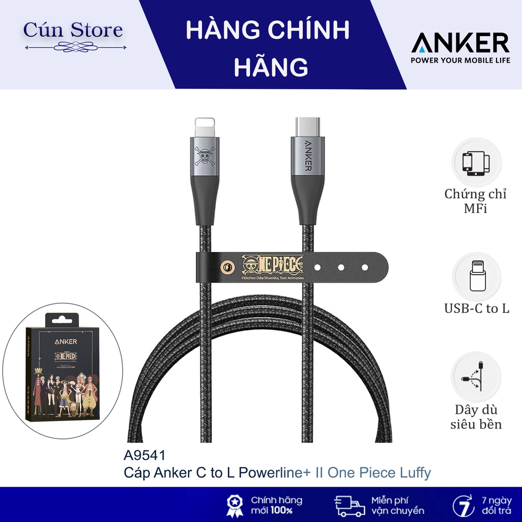 Cáp dù Anker type C to Lightning Powerline+ II One Piece Luffy - A9541 phiên bản đặc biệt dài 1m2 | Bảo hành 12 tháng